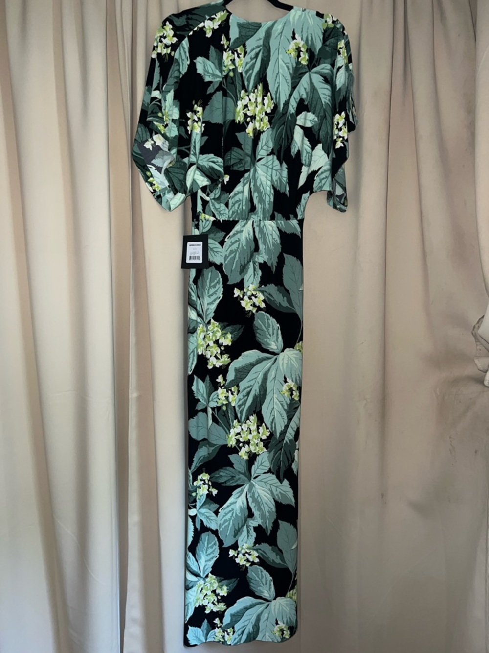 Norma Kamali Black Maxi Dress with Mint and Yellow Leaf Print - Picture 5 of 6